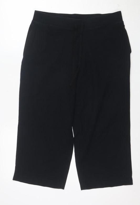 Karen Scott Women Black Capri Activewear Trousers M Cotton Stretch