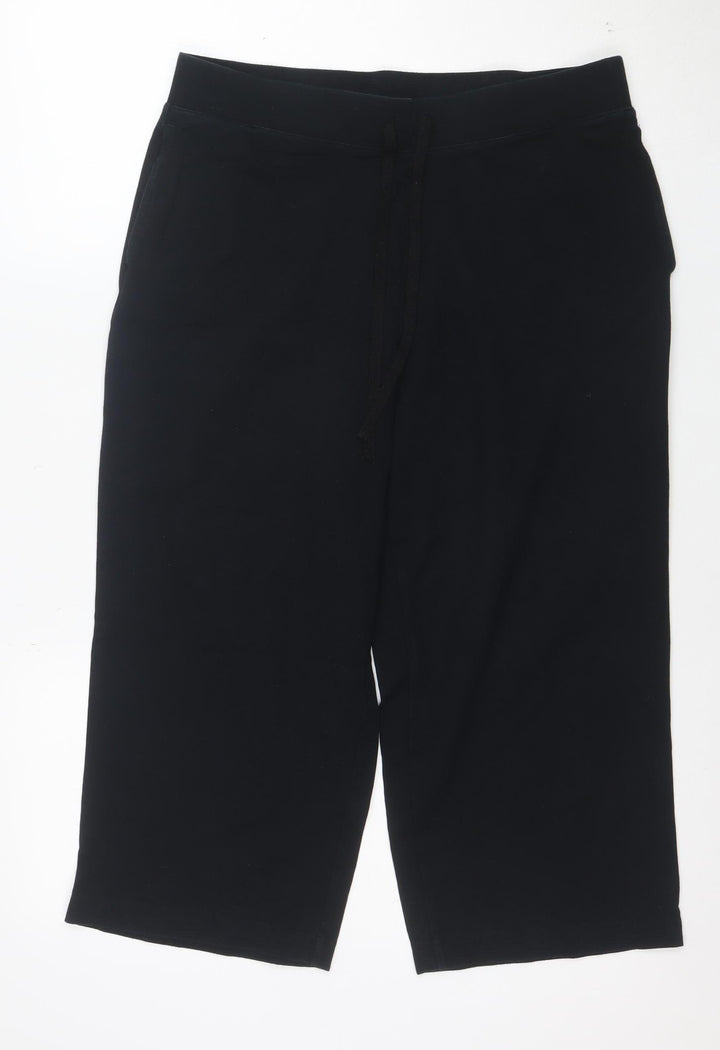 Karen Scott Women Black Capri Activewear Trousers M Cotton Stretch