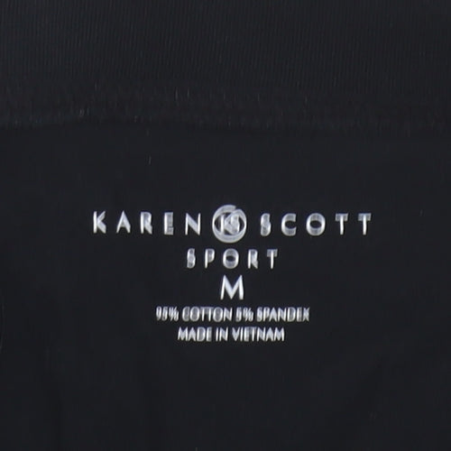 Karen Scott Women Black Capri Activewear Trousers M Cotton Stretch