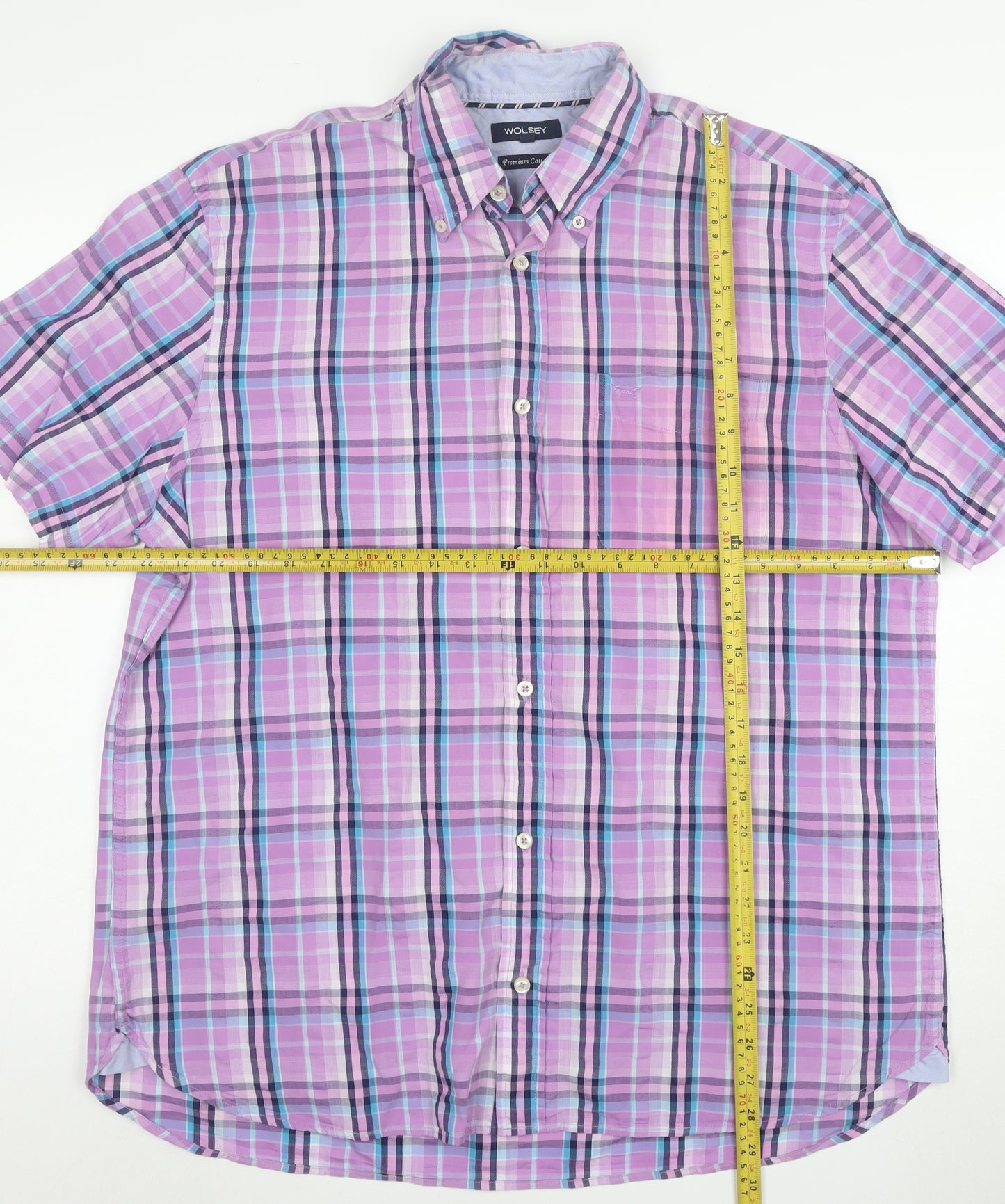 Wolsey Men's Multicoloured Check Short Sleeve Button-Up Shirt L