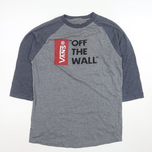 Vans Men's Grey 3/4 Sleeve Crew Neck Graphic T-Shirt M