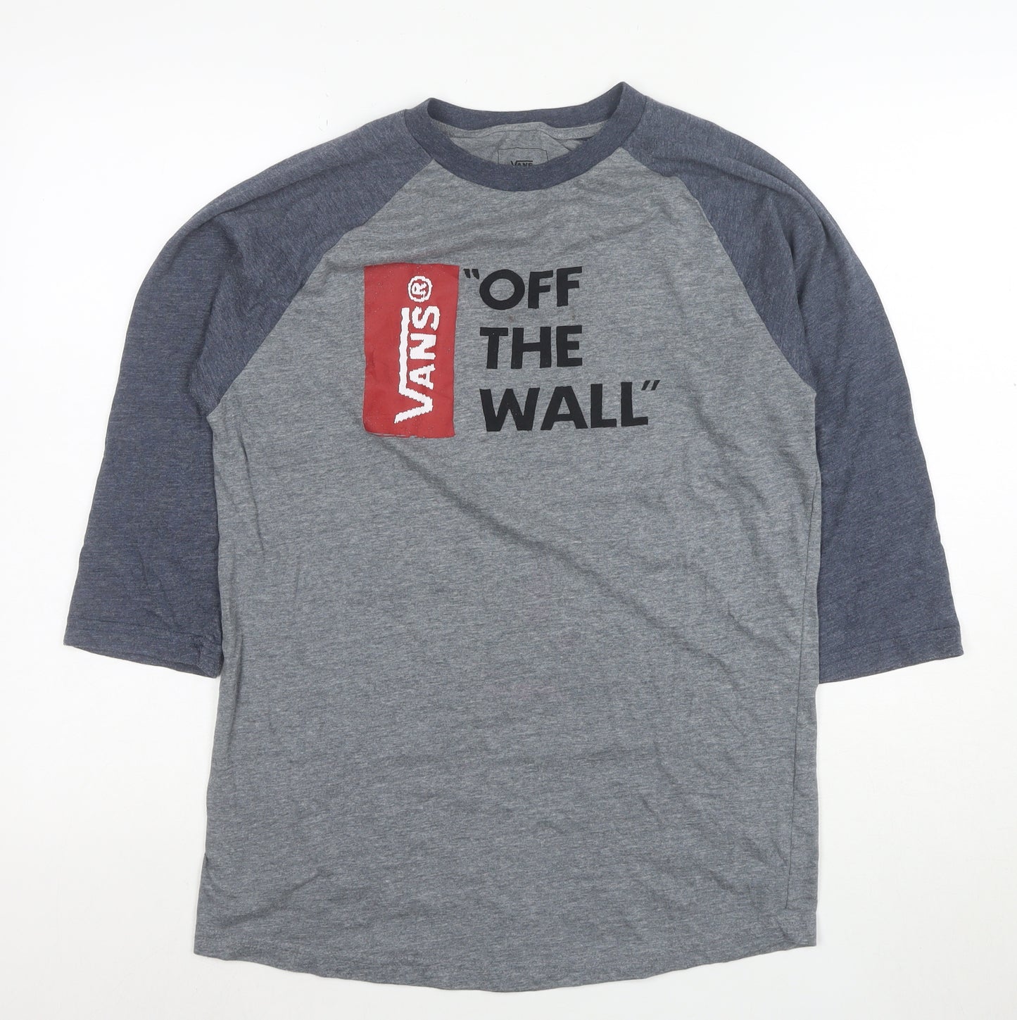 Vans Men's Grey 3/4 Sleeve Crew Neck Graphic T-Shirt M