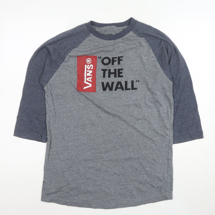 Vans Men's Grey 3/4 Sleeve Crew Neck Graphic T-Shirt M