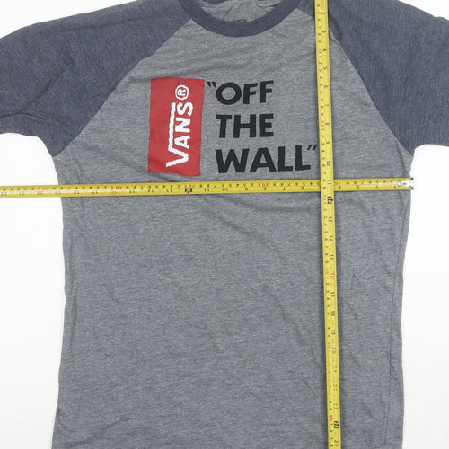 Vans Men's Grey 3/4 Sleeve Crew Neck Graphic T-Shirt M