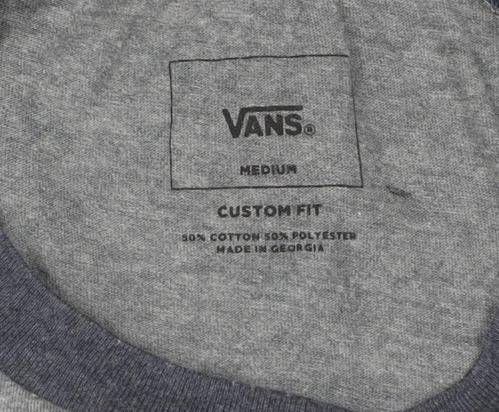 Vans Men's Grey 3/4 Sleeve Crew Neck Graphic T-Shirt M