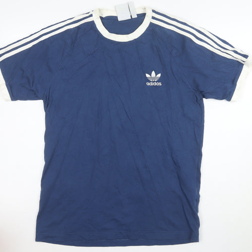 adidas Men Blue Crew Neck Short Sleeve Retro Sports T-Shirt M