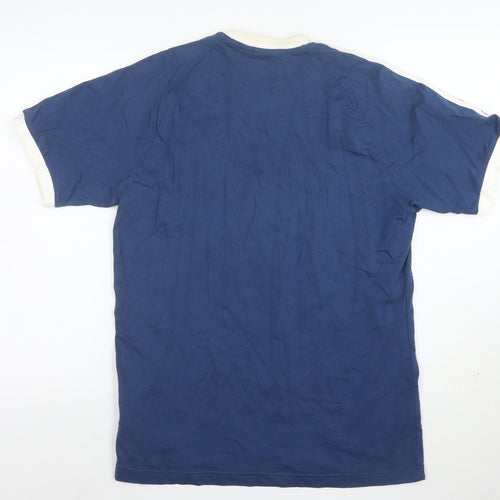 adidas Men Blue Crew Neck Short Sleeve Retro Sports T-Shirt M