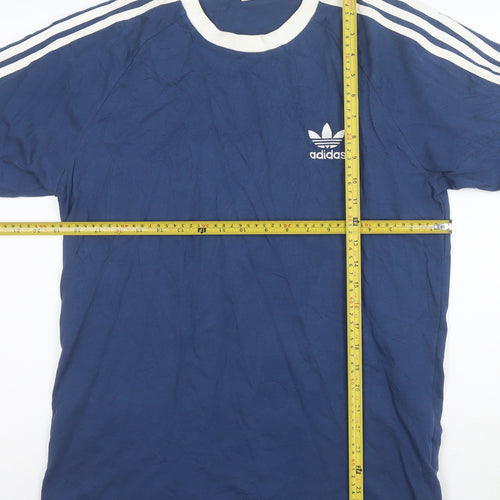 adidas Men Blue Crew Neck Short Sleeve Retro Sports T-Shirt M