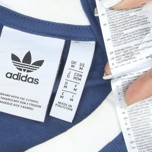 adidas Men Blue Crew Neck Short Sleeve Retro Sports T-Shirt M