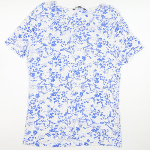 Bonmarche Women's Blue Floral Cotton V-Neck T-Shirt Size 16