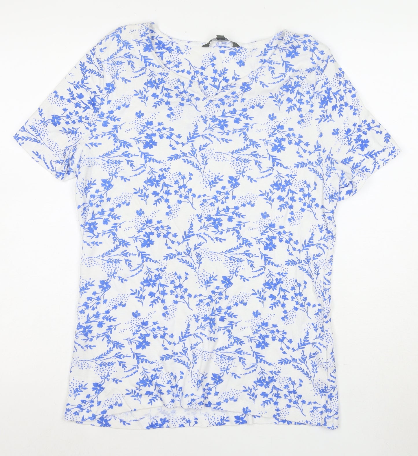 Bonmarche Women's Blue Floral Cotton V-Neck T-Shirt Size 16