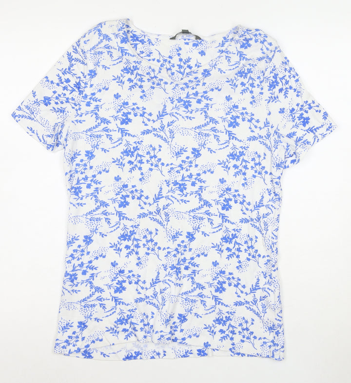 Bonmarche Women's Blue Floral Cotton V-Neck T-Shirt Size 16