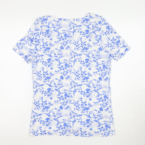 Bonmarche Women's Blue Floral Cotton V-Neck T-Shirt Size 16