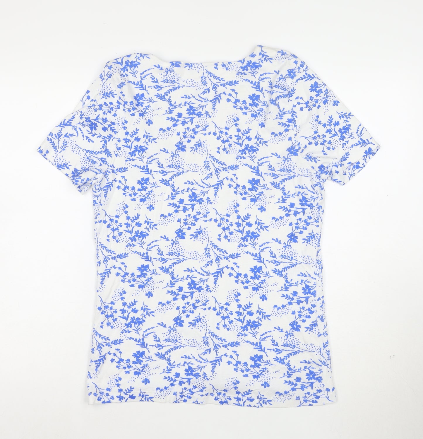 Bonmarche Women's Blue Floral Cotton V-Neck T-Shirt Size 16