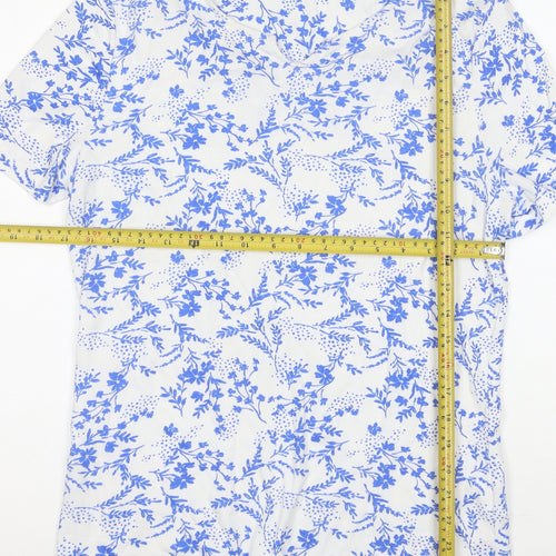 Bonmarche Women's Blue Floral Cotton V-Neck T-Shirt Size 16