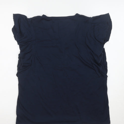 Jessica Simpson Women Blue V-Neck Quote T-Shirt Size M