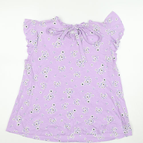 LOFT Outlet Women’s Purple Floral Ruffle Short Sleeve Cotton Tunic Blouse Size S