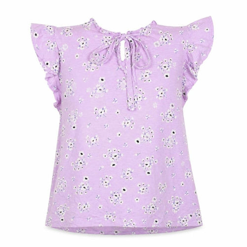 LOFT Outlet Women’s Purple Floral Ruffle Short Sleeve Cotton Tunic Blouse Size S