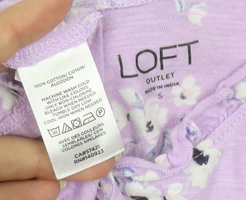 LOFT Outlet Women’s Purple Floral Ruffle Short Sleeve Cotton Tunic Blouse Size S