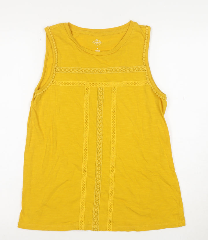 St. John's Bay Women's Yellow Crochet Trim Cotton Tank Top S