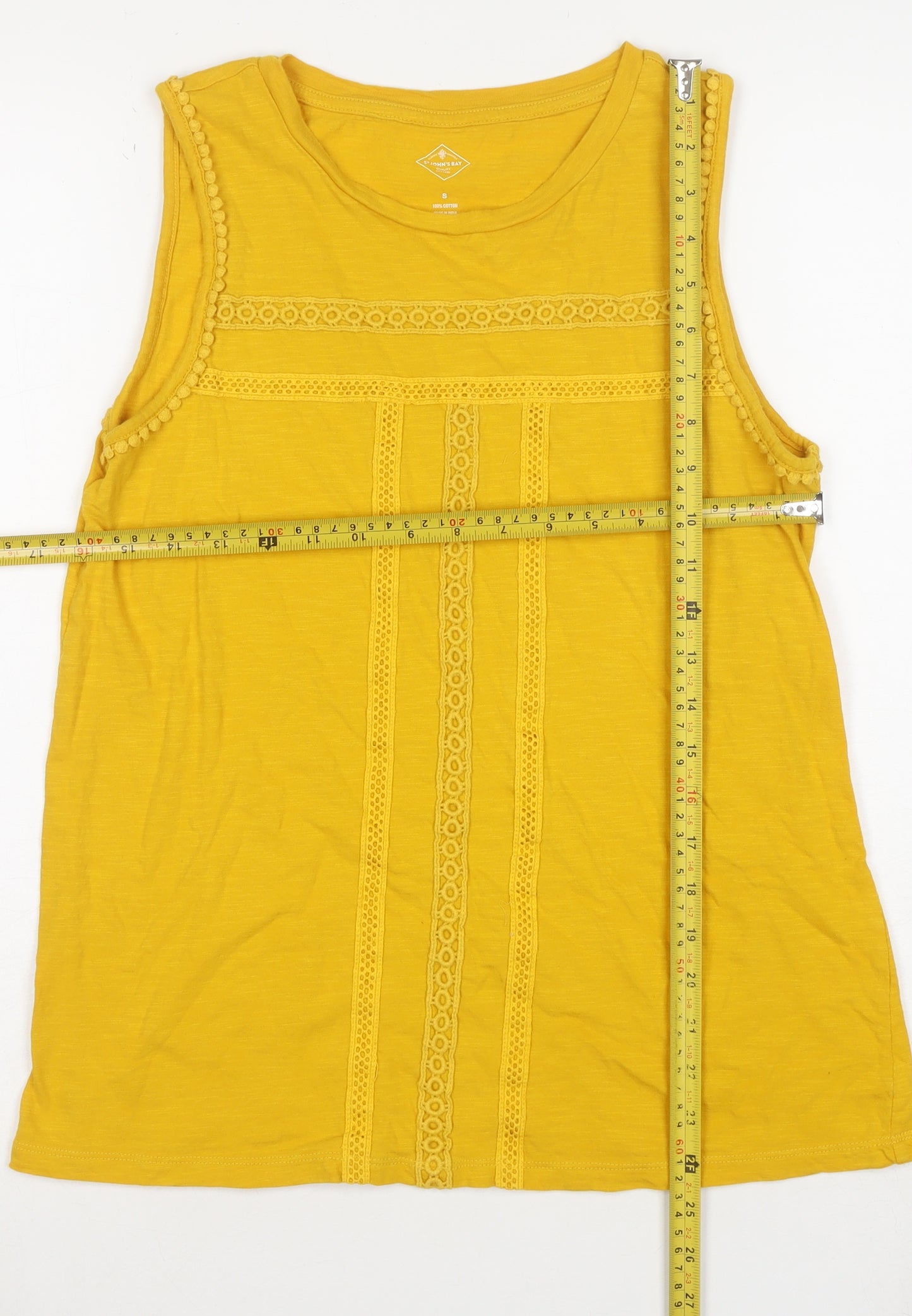 St. John's Bay Women's Yellow Crochet Trim Cotton Tank Top S