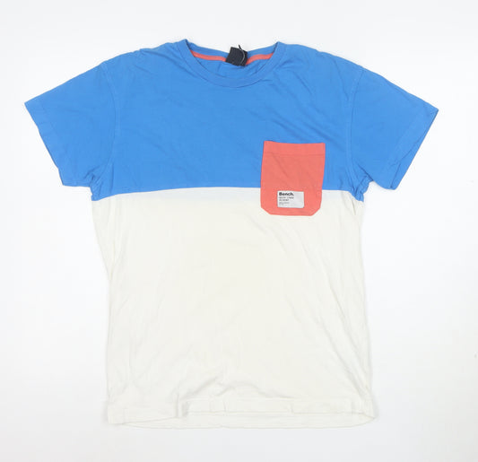 Bench Men's Blue Colourblock Crew Neck Cotton T-Shirt Size M