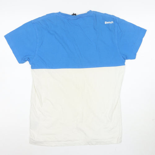 Bench Men's Blue Colourblock Crew Neck Cotton T-Shirt Size M