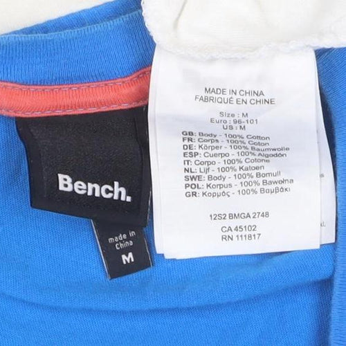 Bench Men's Blue Colourblock Crew Neck Cotton T-Shirt Size M