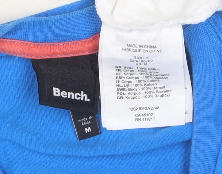Bench Men's Blue Colourblock Crew Neck Cotton T-Shirt Size M