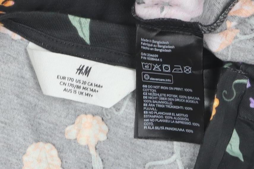 H&M Girls Black Floral Cropped T-Shirt 12 Years Adjustable Hem