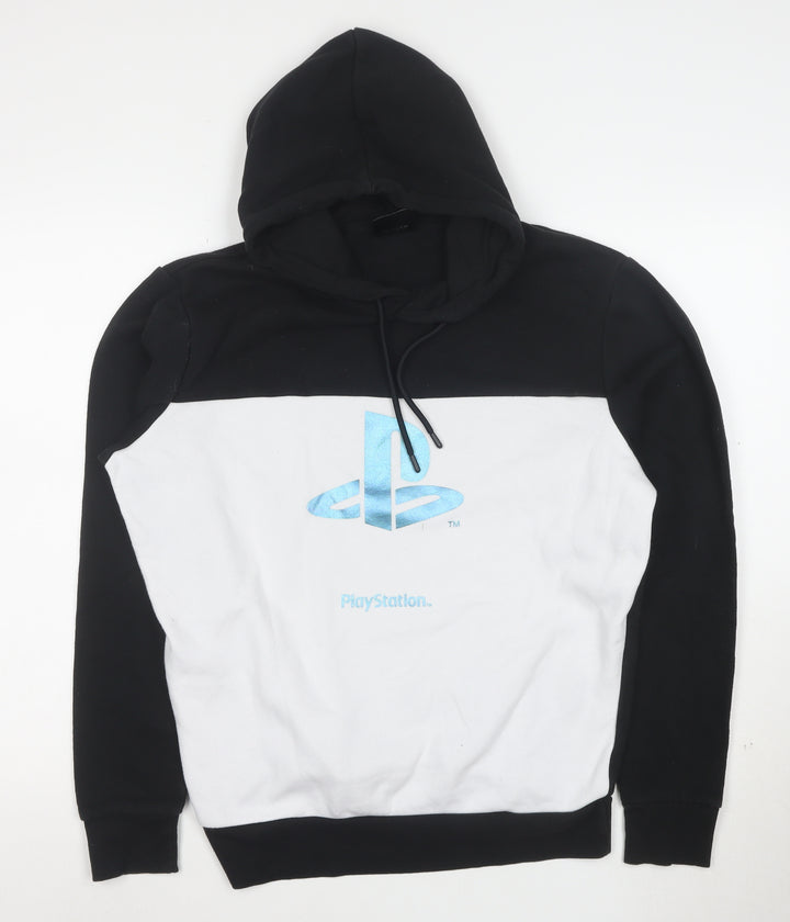 Primark PlayStation Men's Black & White Pullover Hoodie L