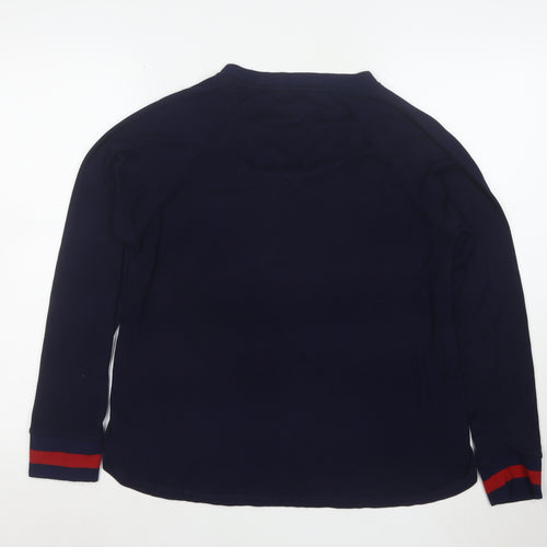 DKNY Women's Blue V-Neck Logo Pullover Jumper Size M