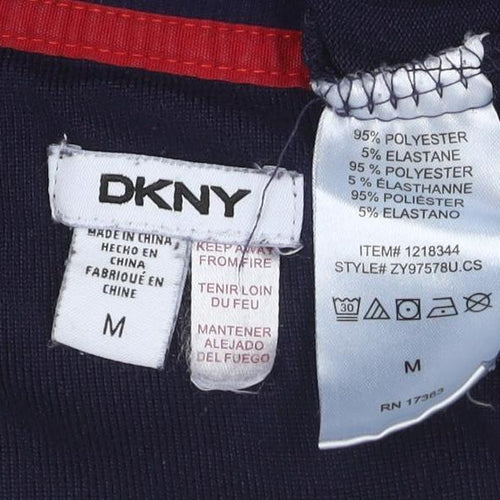 DKNY Women's Blue V-Neck Logo Pullover Jumper Size M