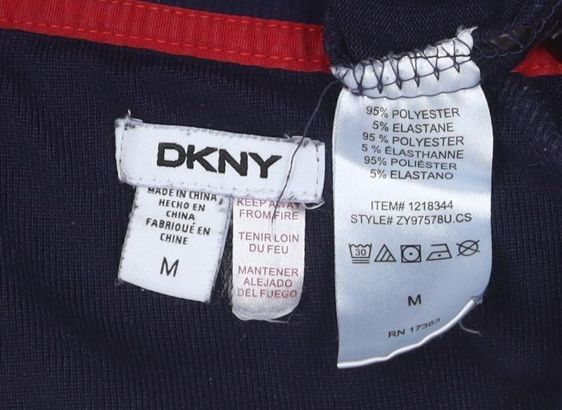DKNY Women's Blue V-Neck Logo Pullover Jumper Size M