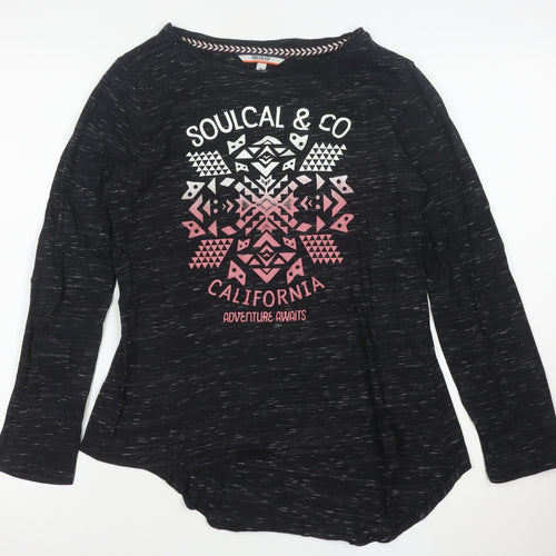 SoulCal & Co Womens Black Long Sleeve Graphic T-Shirt Size 12