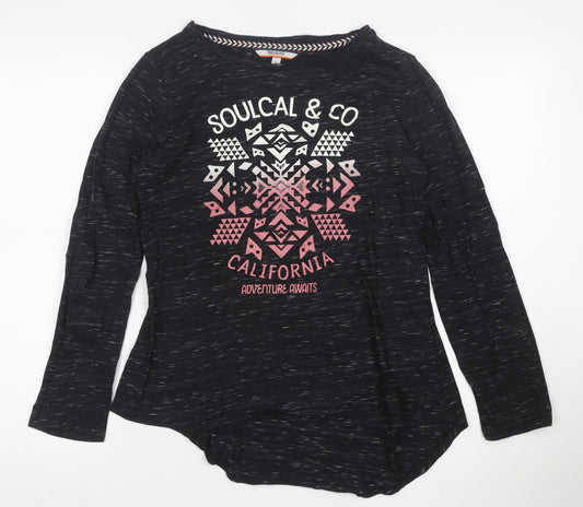SoulCal & Co Womens Black Long Sleeve Graphic T-Shirt Size 12
