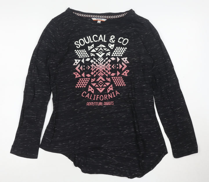 SoulCal & Co Womens Black Long Sleeve Graphic T-Shirt Size 12