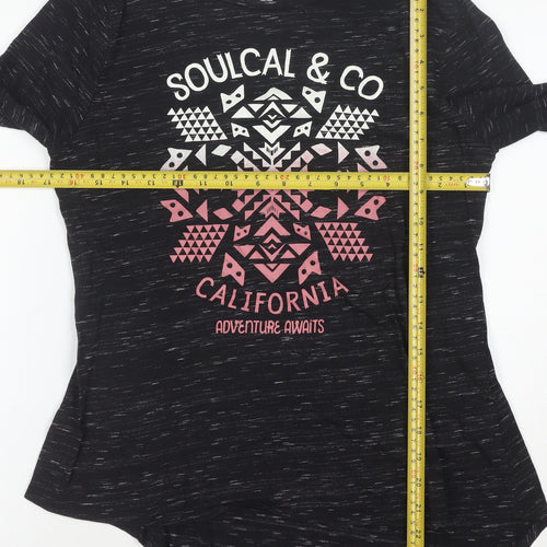 SoulCal & Co Womens Black Long Sleeve Graphic T-Shirt Size 12