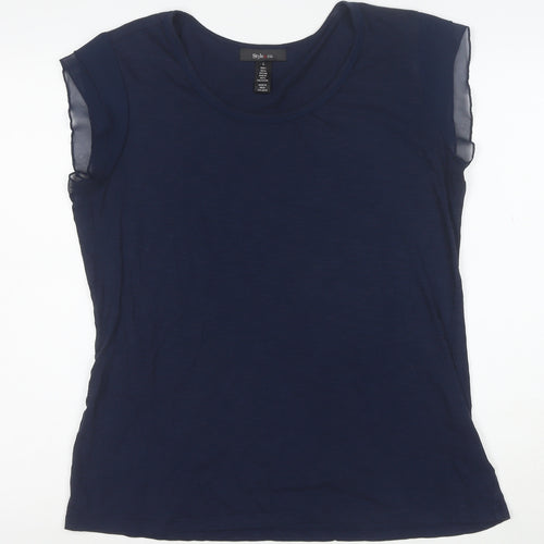 Style & Co. Women Blue L Basic Scoop Neck Jersey T-Shirt