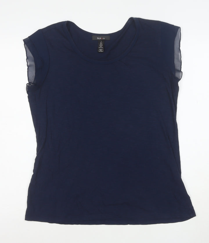 Style & Co. Women Blue L Basic Scoop Neck Jersey T-Shirt