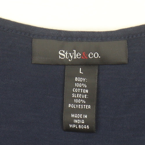 Style & Co. Women Blue L Basic Scoop Neck Jersey T-Shirt
