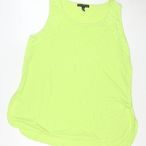 Susan Graver Womens Green 2XL Sleeveless Lace Trim Tank Top