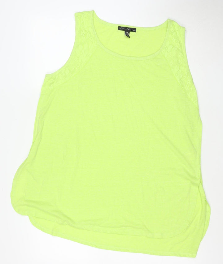 Susan Graver Womens Green 2XL Sleeveless Lace Trim Tank Top