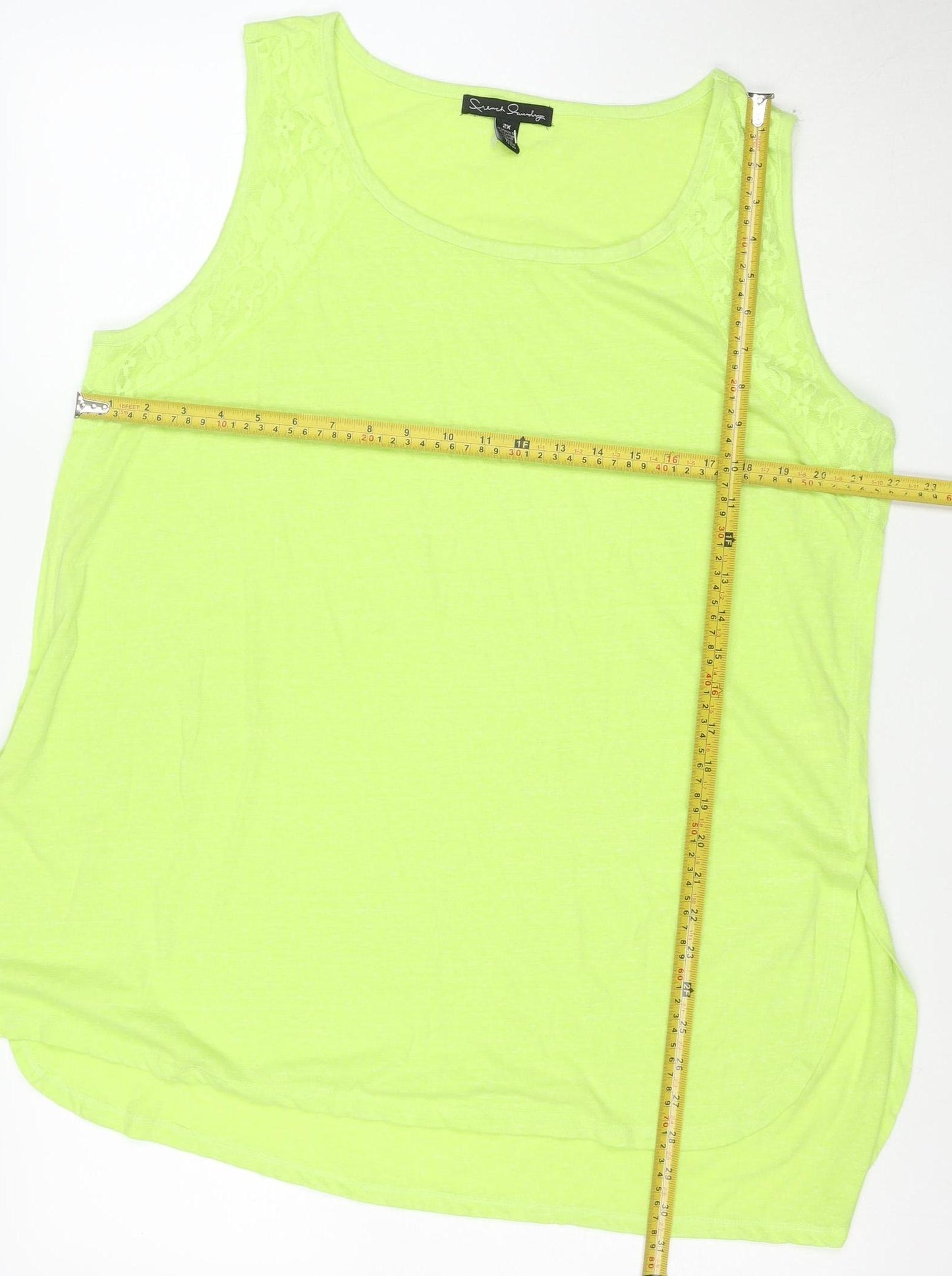 Susan Graver Womens Green 2XL Sleeveless Lace Trim Tank Top