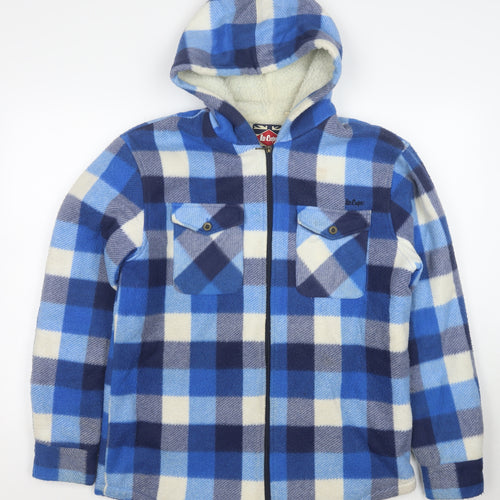 Lee Cooper Men's Blue Check Fleece Hooded Jacket Size M
