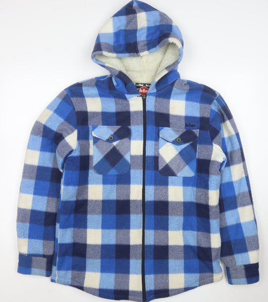 Lee Cooper Men's Blue Check Fleece Hooded Jacket Size M