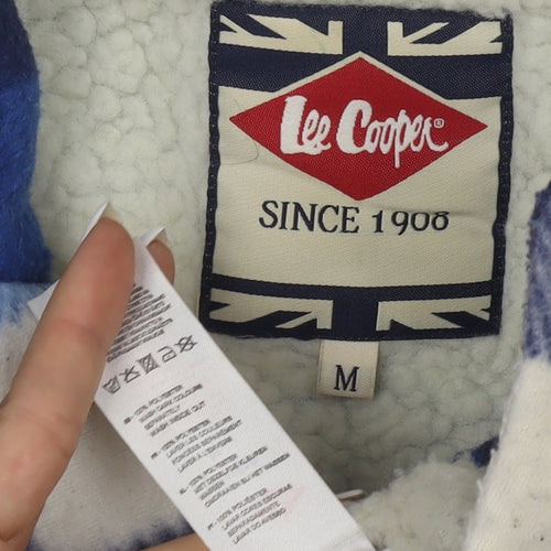 Lee Cooper Men's Blue Check Fleece Hooded Jacket Size M