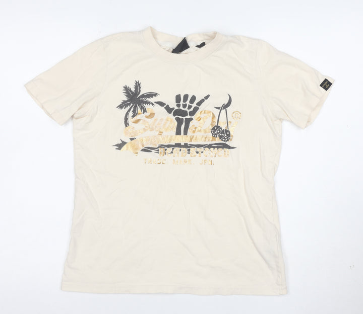 Superdry Women's Beige Graphic Print Cotton T-Shirt Size 8