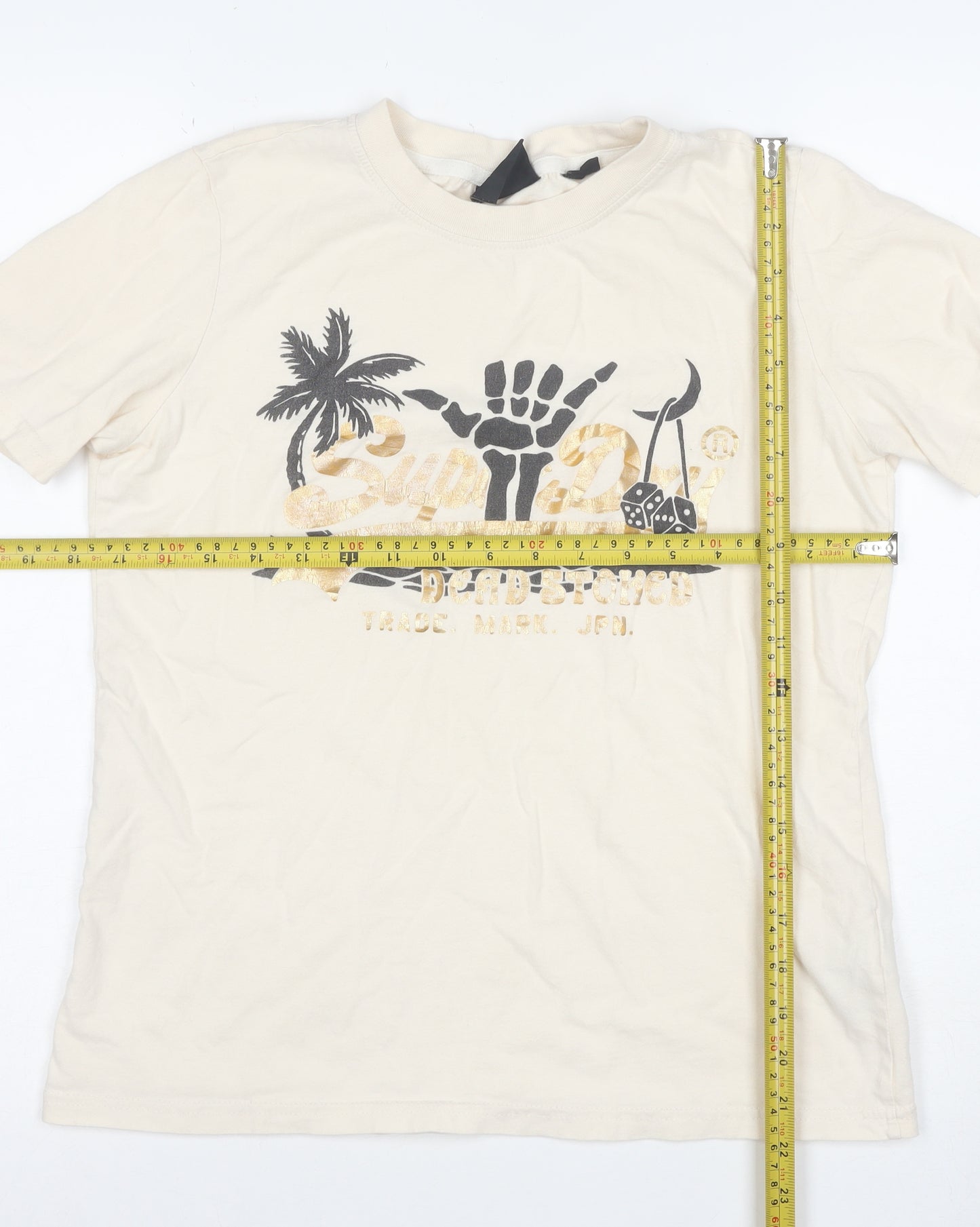 Superdry Women's Beige Graphic Print Cotton T-Shirt Size 8
