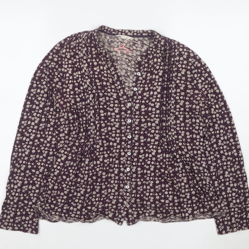 Fat Face Women’s Purple Floral V-Neck Cotton Long Sleeve Blouse Size 10